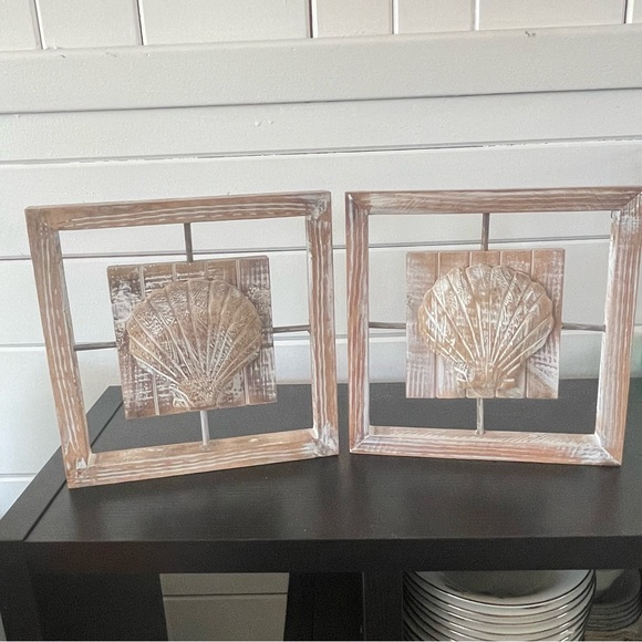Hobby Lobby Other - JUST IN 2Pc Wooden Coastal Shell Wall Art Set Cream Tan Sea Ocean Nautical Decor